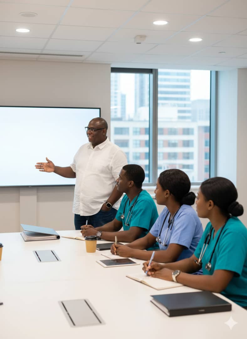 Healthcare trainees in a practical class